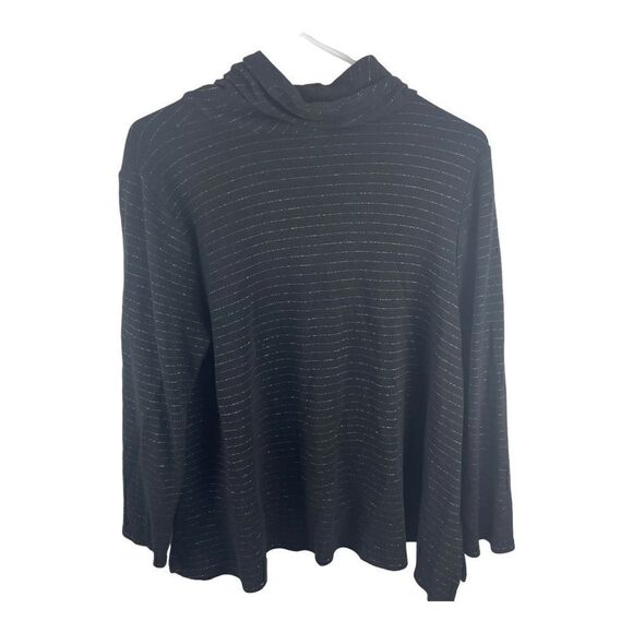 J.Jill Wearable Collection Soft Black Metallic Cowlneck Sweatshirt Sz L Petite - Picture 2 of 9